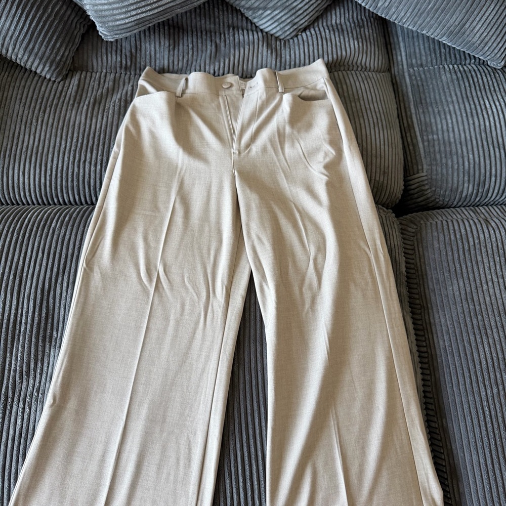 LOFT Beige High-Rise Palazzo Pants